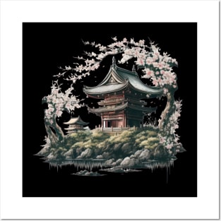 Finding peace and tranquility in the serene atmosphere of a Japanese temple Posters and Art